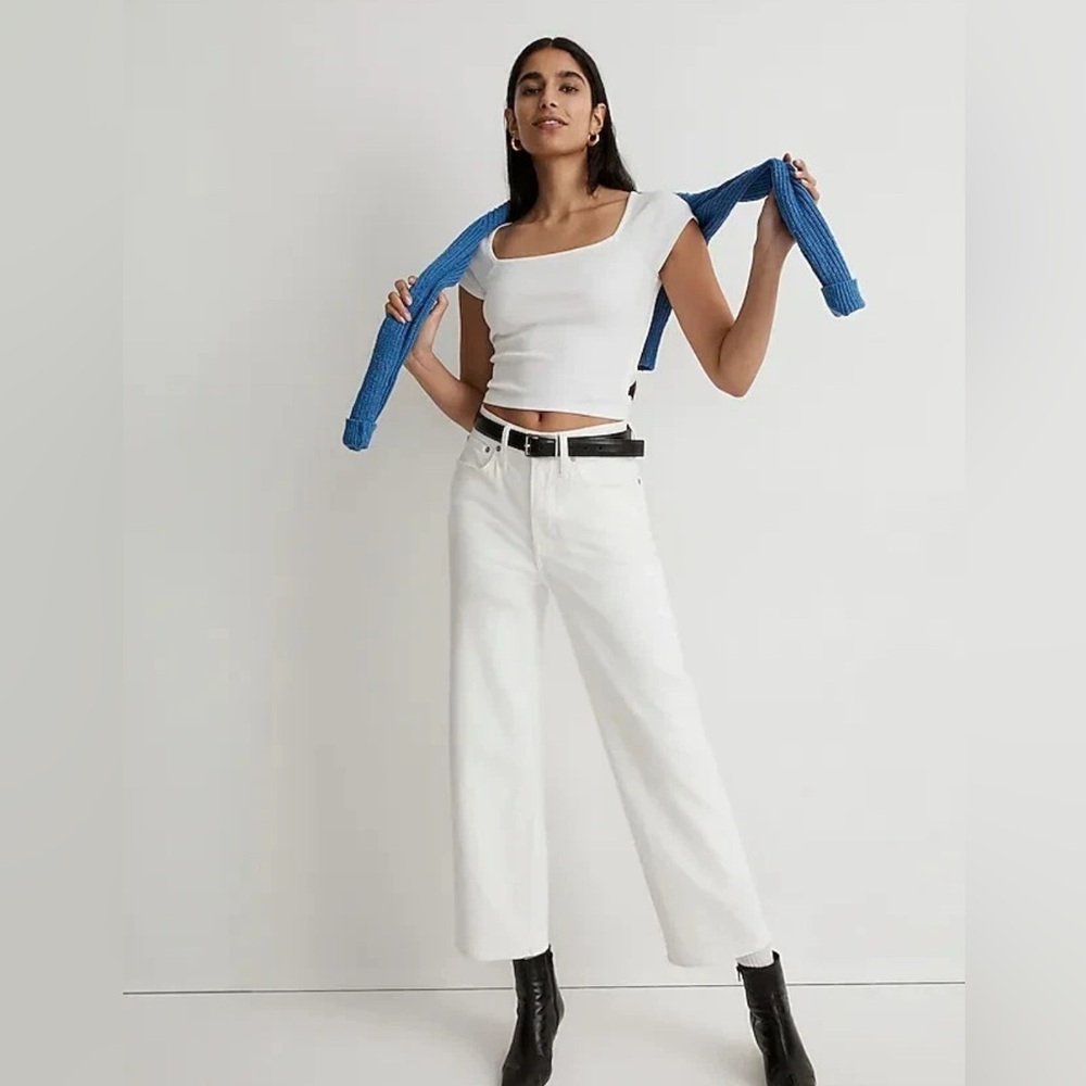 Madewell The Petite Perfect Vintage Wide Leg Crop Jean in Jeans Tile White 33 P